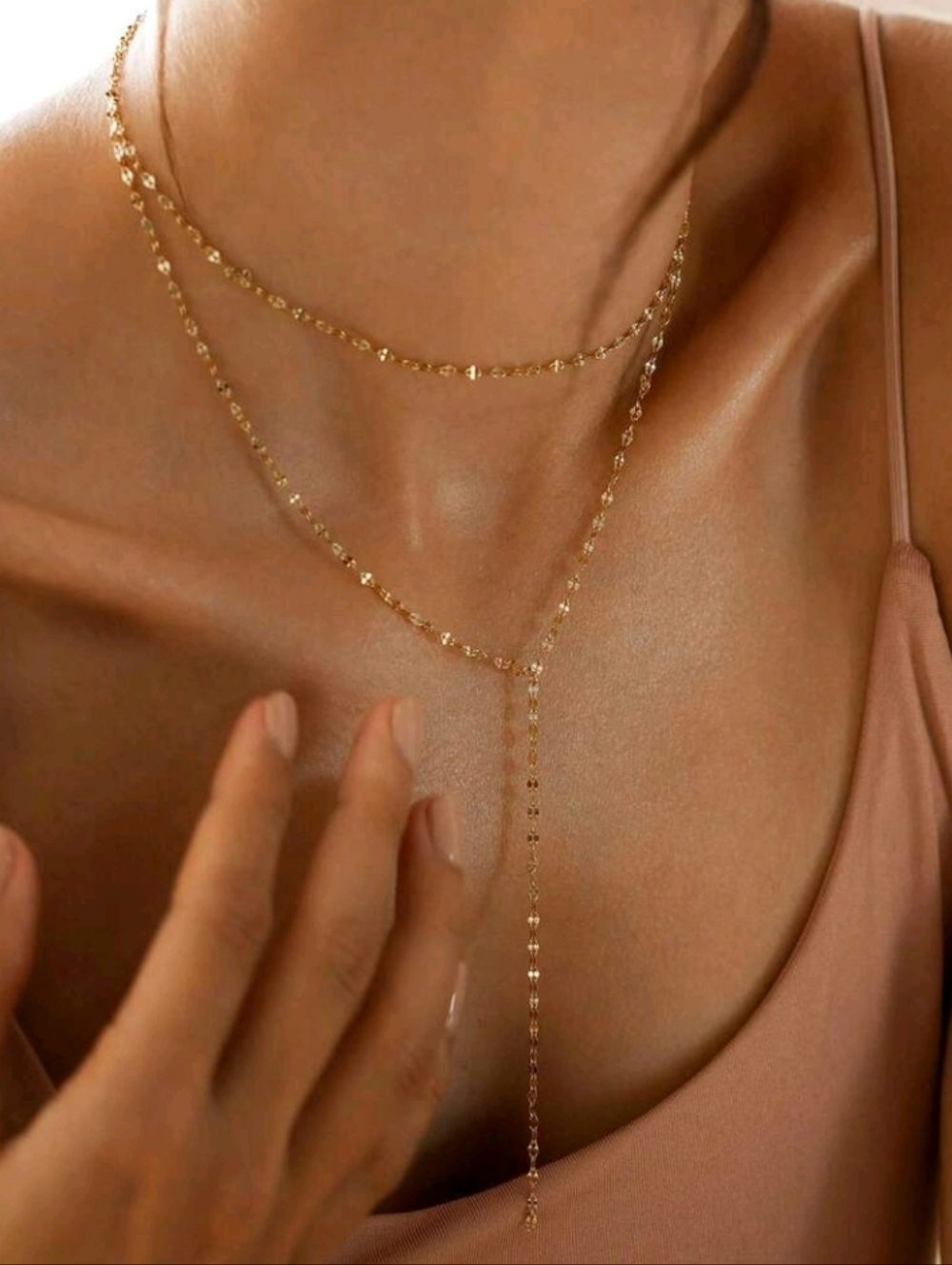 NEW! Minimalist Delicate Gold Lariat Necklace - Layered Women’s Jewelry
